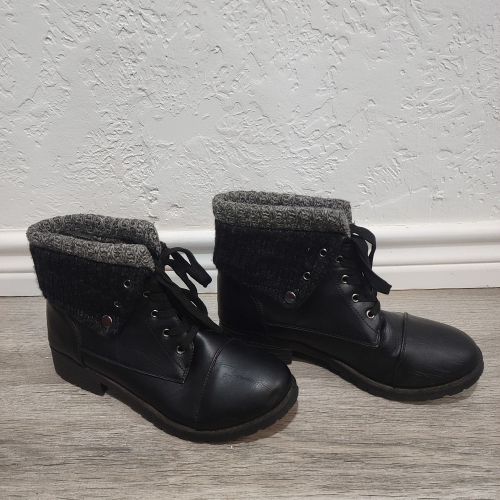 Black and Grey Sweater Top Combat Boots
